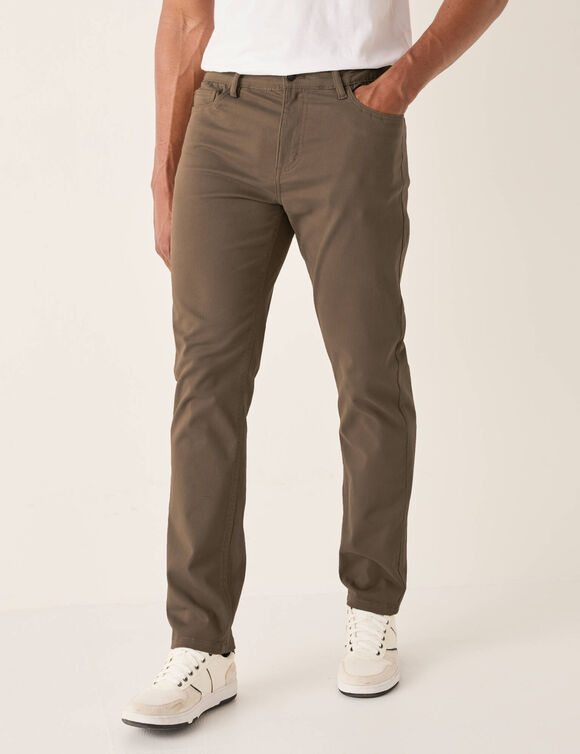 Pantalon droit 5 poches ceinture &eacute;lastiqu&eacute;e invisible - L30 (beige fonc&eacute;)