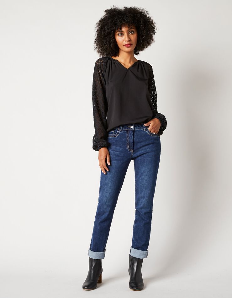 Blouse unie manches dentelle (noir) Blouse unie manches dentelle (noir)