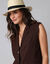 Veste blazer sans manches col tailleur, en viscose-lin (chocolat)