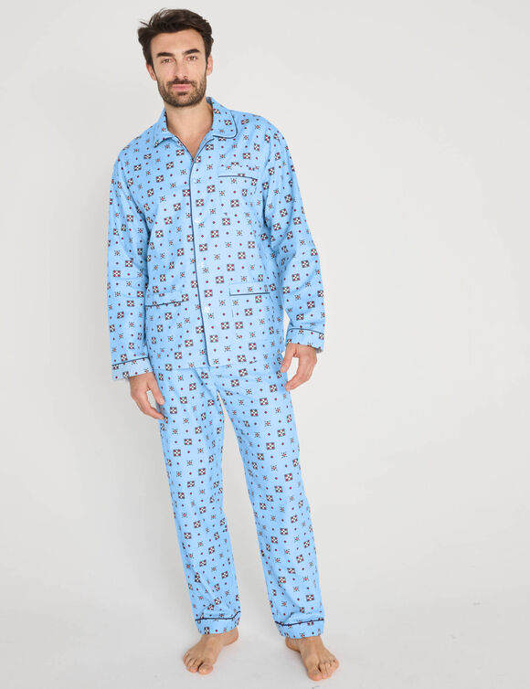 Pyjama boutonn&eacute; imprim&eacute; flanelle (bleu)