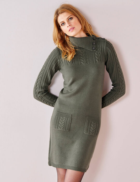 Robe pull maille torsadée (kaki)