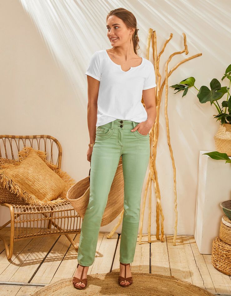 Tee-shirt col tunisien uni coton bio (blanc) Tee-shirt col tunisien uni coton bio (blanc)