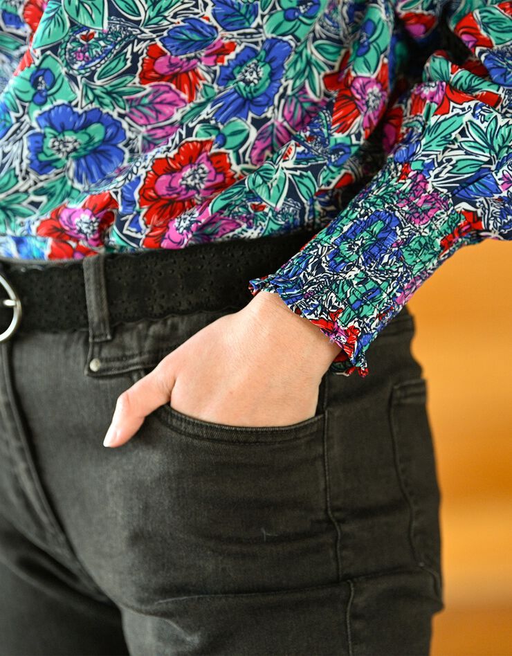 Blouse smocks épaules imprimé fleuri (bleu / vert) Blouse smocks épaules imprimé fleuri (bleu / vert)