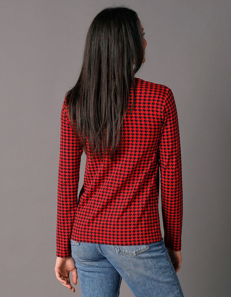 Tee-shirt col rond imprimé pied-de-poule, stretch (noir / rouge) Tee-shirt col rond imprimé pied-de-poule, stretch (noir / rouge)