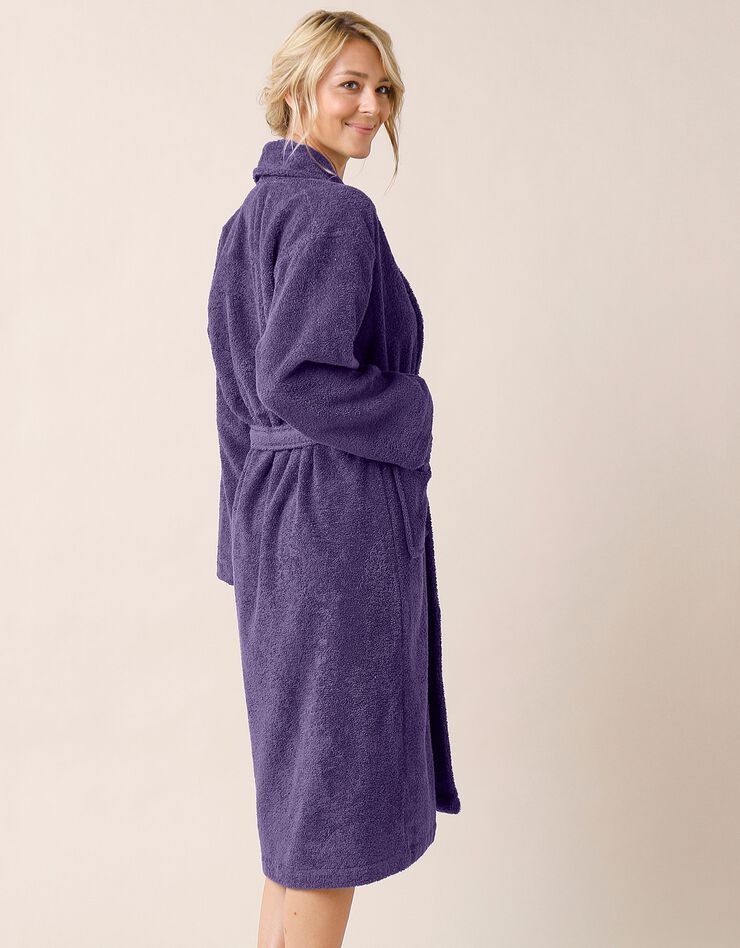 Peignoir mixte adulte éponge bouclette col châle personnalisable (aubergine)