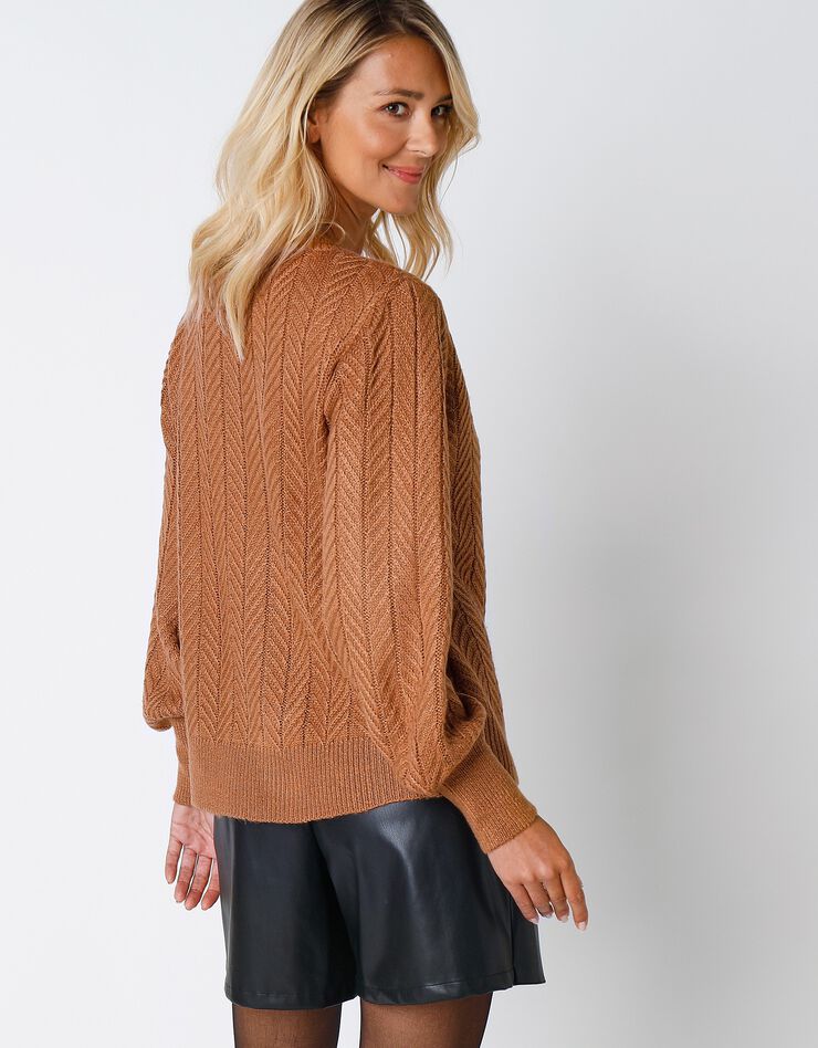Pull maille fantaisie manches bouffantes (noisette)
