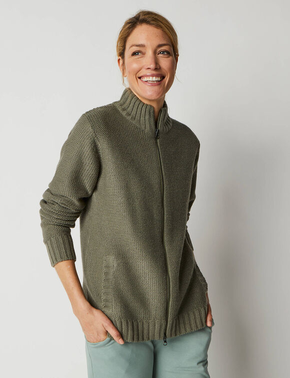 Gilet zippé 30% laine (kaki)