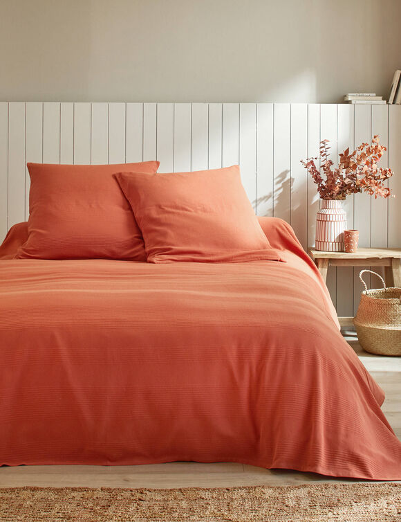 Jeté de lit uni tissé coton (terracotta)