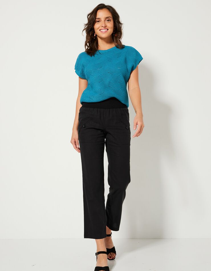 Pull manches courtes, maille fantaisie (turquoise) Pull manches courtes, maille fantaisie (turquoise)