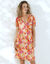 Robe courte imprimée grandes fleurs, voile fils brillants (rouge / violine)