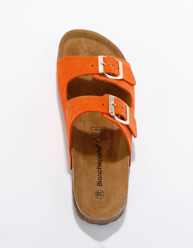Mules croûte de cuir 2 boucles réglables (orange) Mules croûte de cuir 2 boucles réglables (orange)