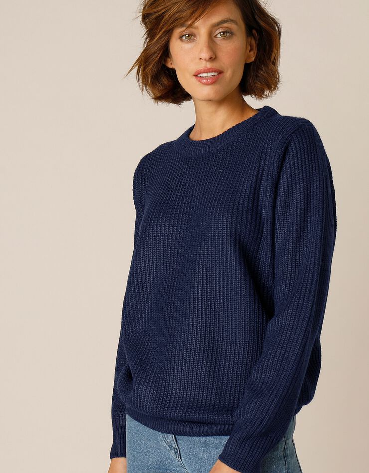 Pull col rond maille anglaise (marine)
