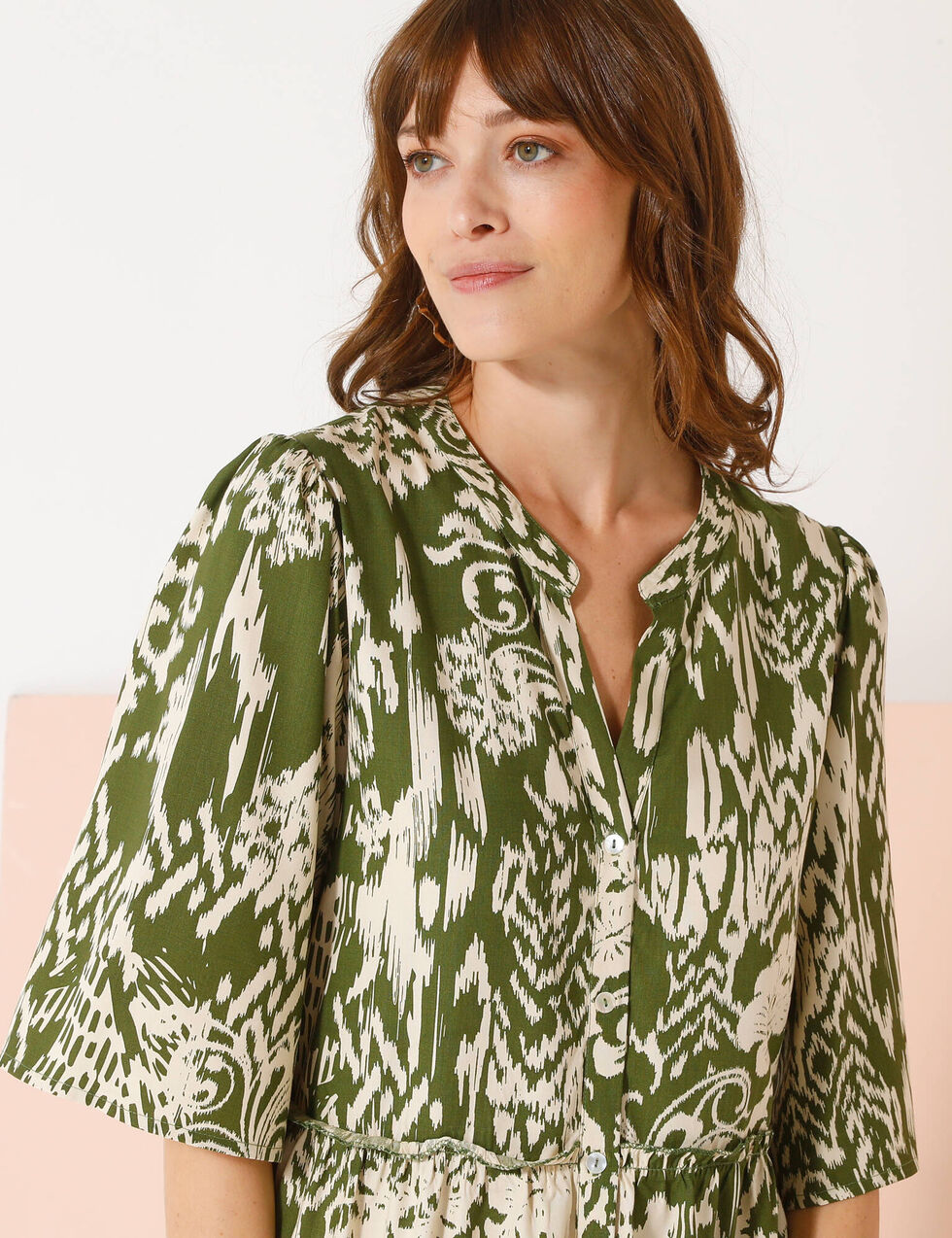 Robe longue évasée ajourée ecru femme