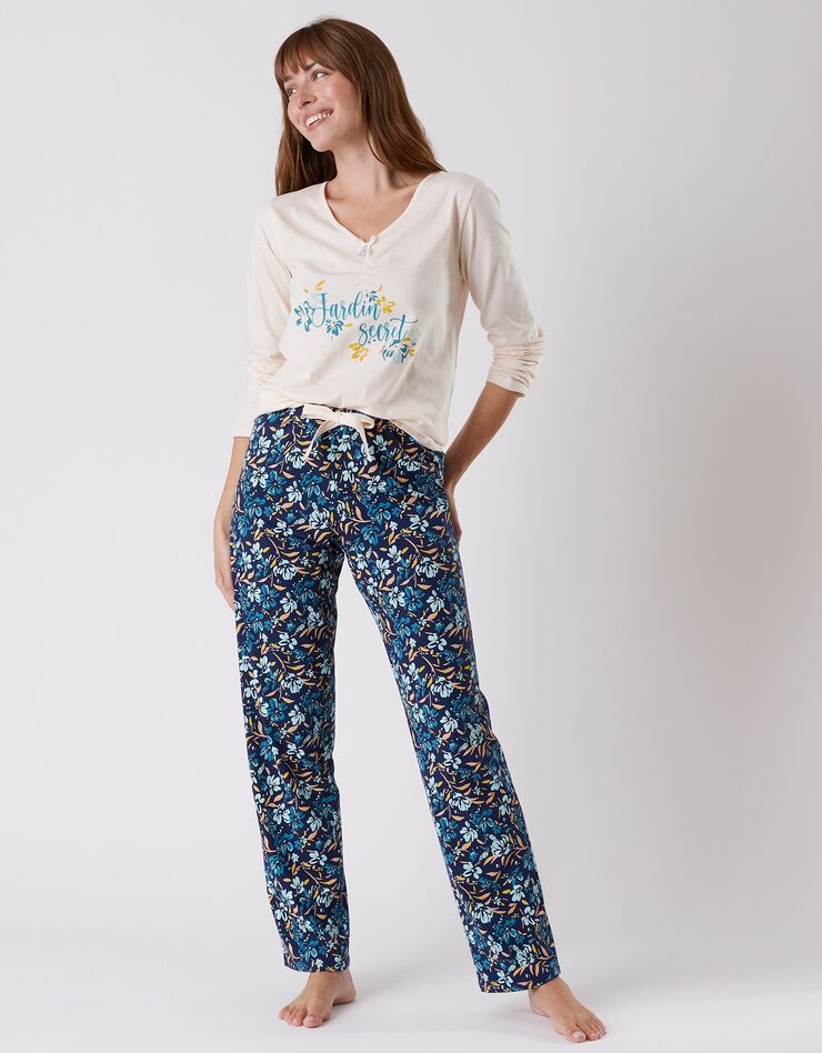 Pantalon pyjama coton imprimé floral (marine)