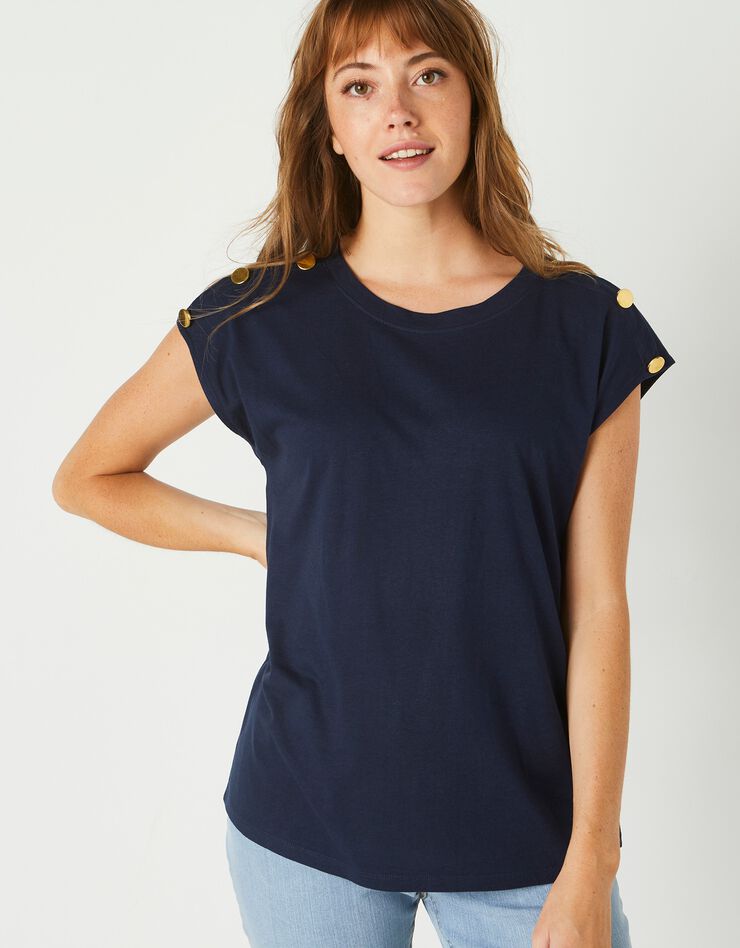 Tee-shirt épaules boutonnées (marine) Tee-shirt épaules boutonnées (marine)