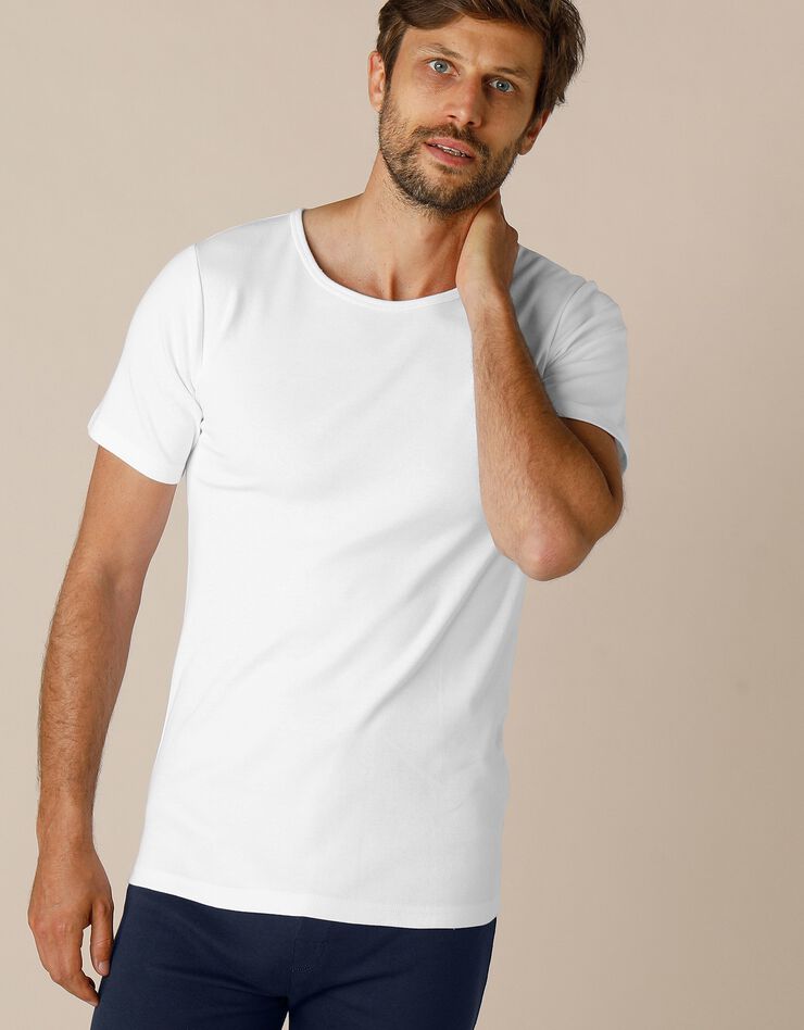 Tee-shirt sous-vêtement homme col rond manches courtes coton - lot de 2 (blanc)