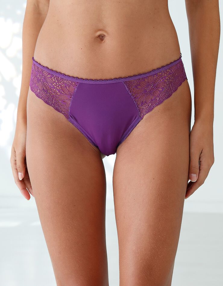 Culotte forme midi microfibre et dentelle stretch - lot de 2 (violine) Culotte forme midi microfibre et dentelle stretch - lot de 2 (violine)