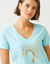 T-shirt col V imprim&eacute; dor&eacute; (aqua)