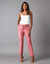Pantalon 7/8ème fuselé uni, tissu fluide (bois de rose)