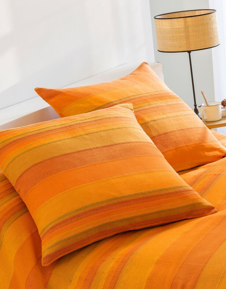 Plaid jeté multicolore coton tissage artisanal (orange)