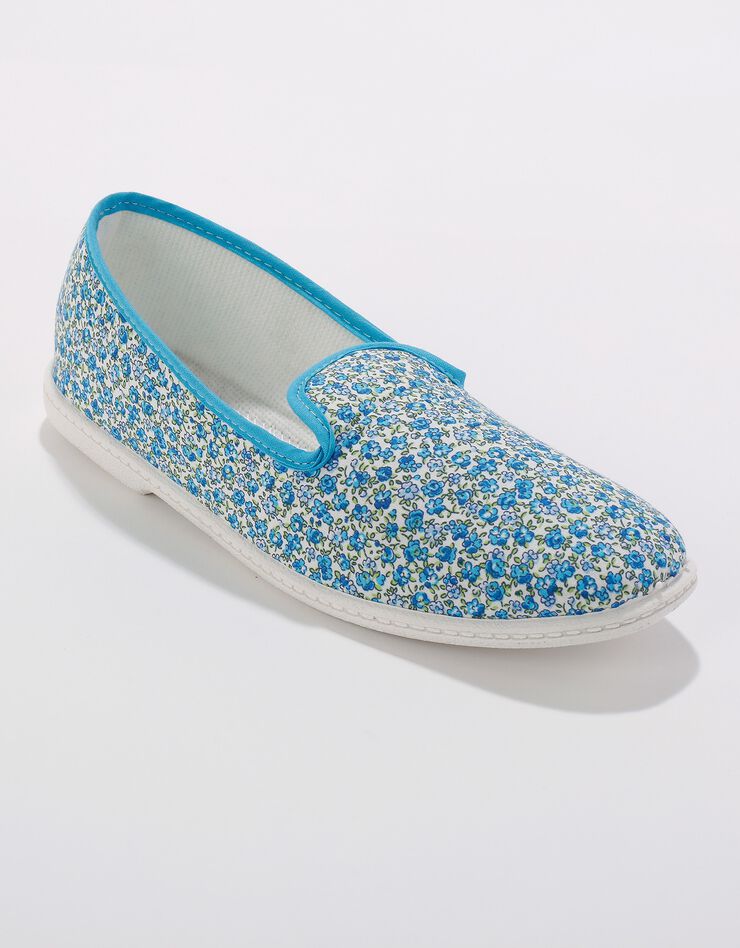 Pantoufles forme charentaise fleuries (bleu) Pantoufles forme charentaise fleuries (bleu)