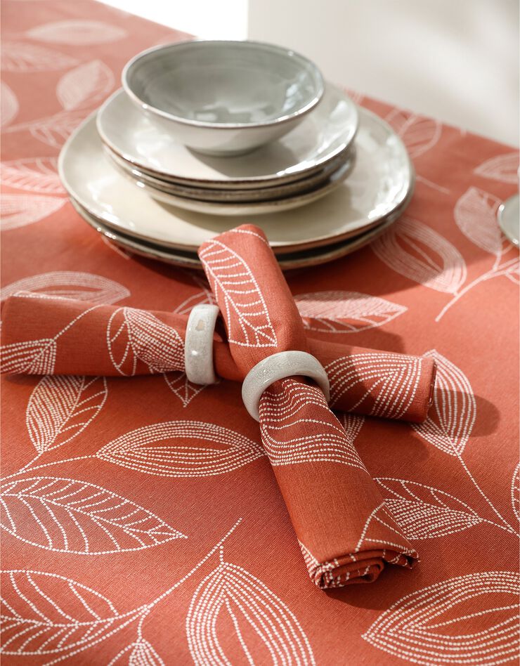 Nappe anti-taches bicolore imprimée feuilles (terracotta) Nappe anti-taches bicolore imprimée feuilles (terracotta)
