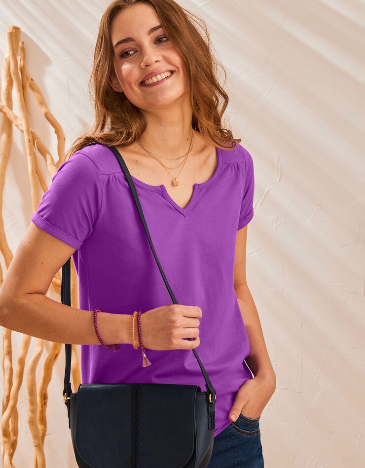Tee-shirt col tunisien uni coton (lilas) Tee-shirt col tunisien uni coton (lilas)