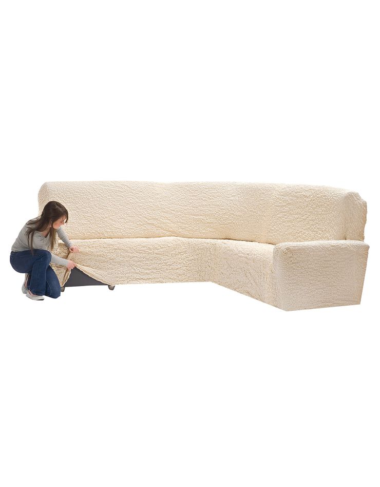 Housse gaufrée bi-extensible spéciale canapé d'angle (naturel)