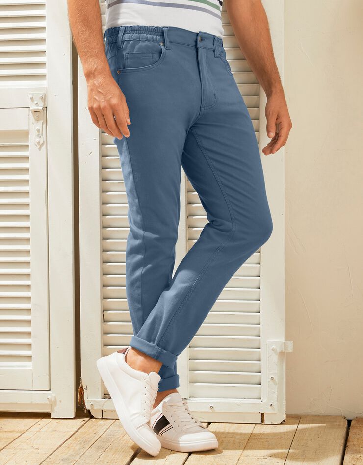 Pantalon droit 5 poches twill coton extensible (bleu grisé) Pantalon droit 5 poches twill coton extensible (bleu grisé)