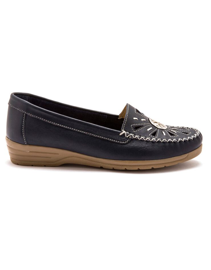 Mocassins "sans gêne" cuir grande largeur - bleu (bleu) Mocassins "sans gêne" cuir grande largeur - bleu (bleu)