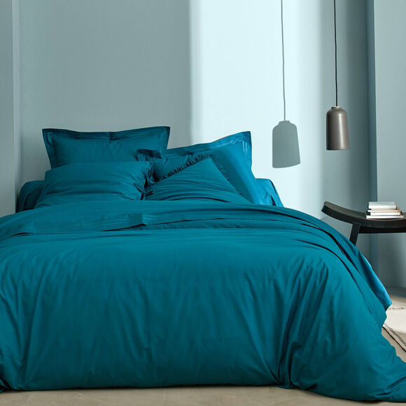 Linge de lit uni percale (bleu paon)