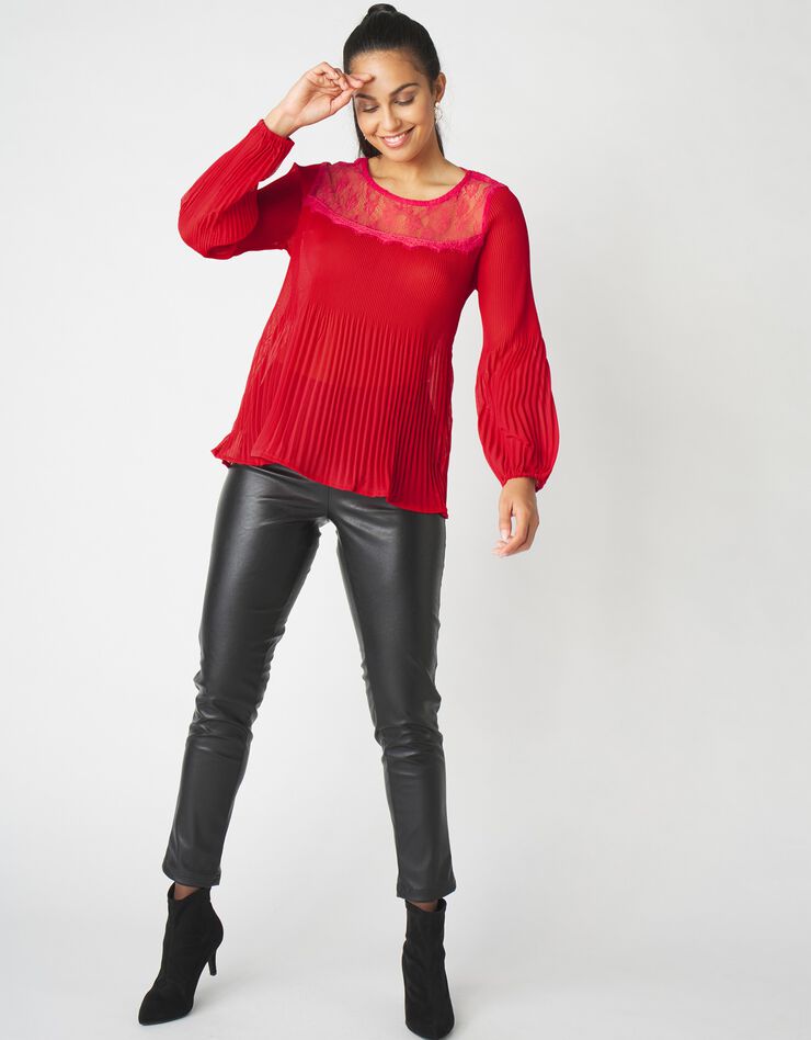 Blouse plissée haut dentelle (rouge) Blouse plissée haut dentelle (rouge)
