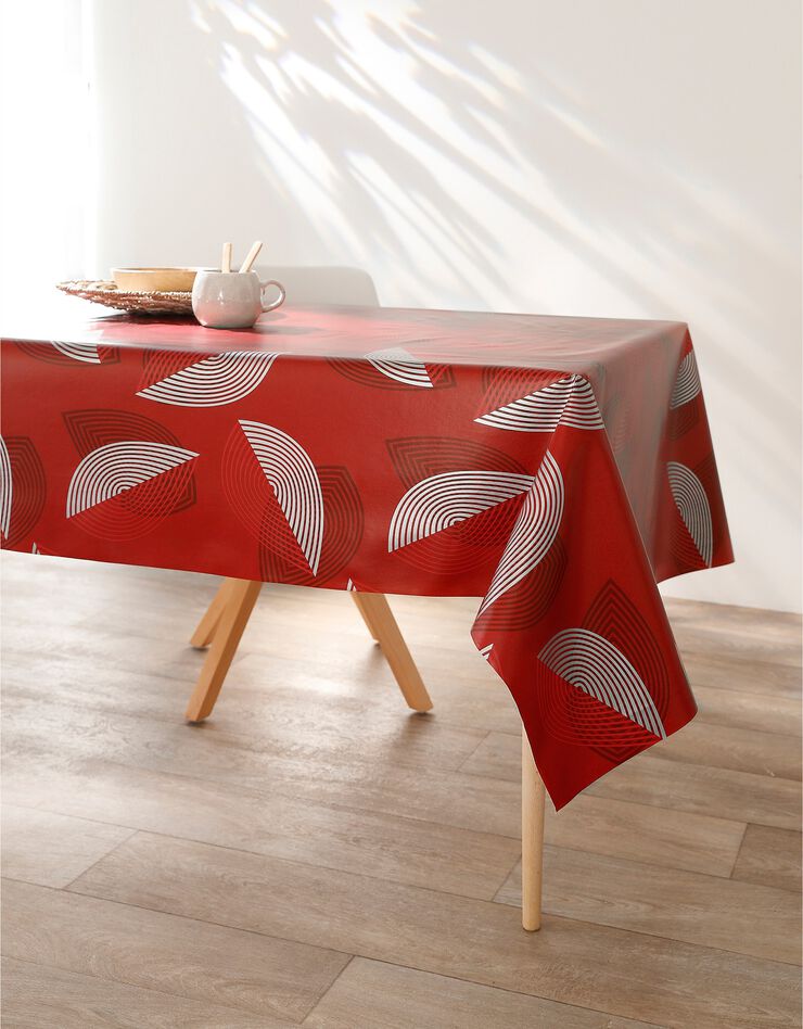 Nappe toile cirée motifs feuilles (rouge)