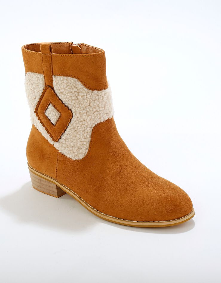 Boots style western avec sherpa, caramel Blancheporte