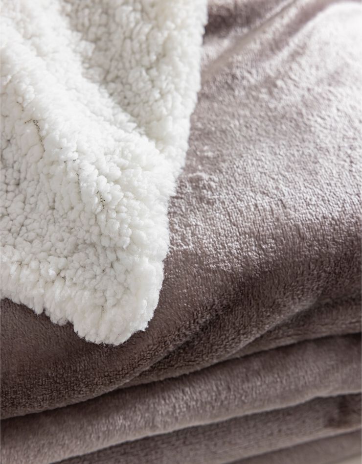 Couverture double face polaire et sherpa (taupe)