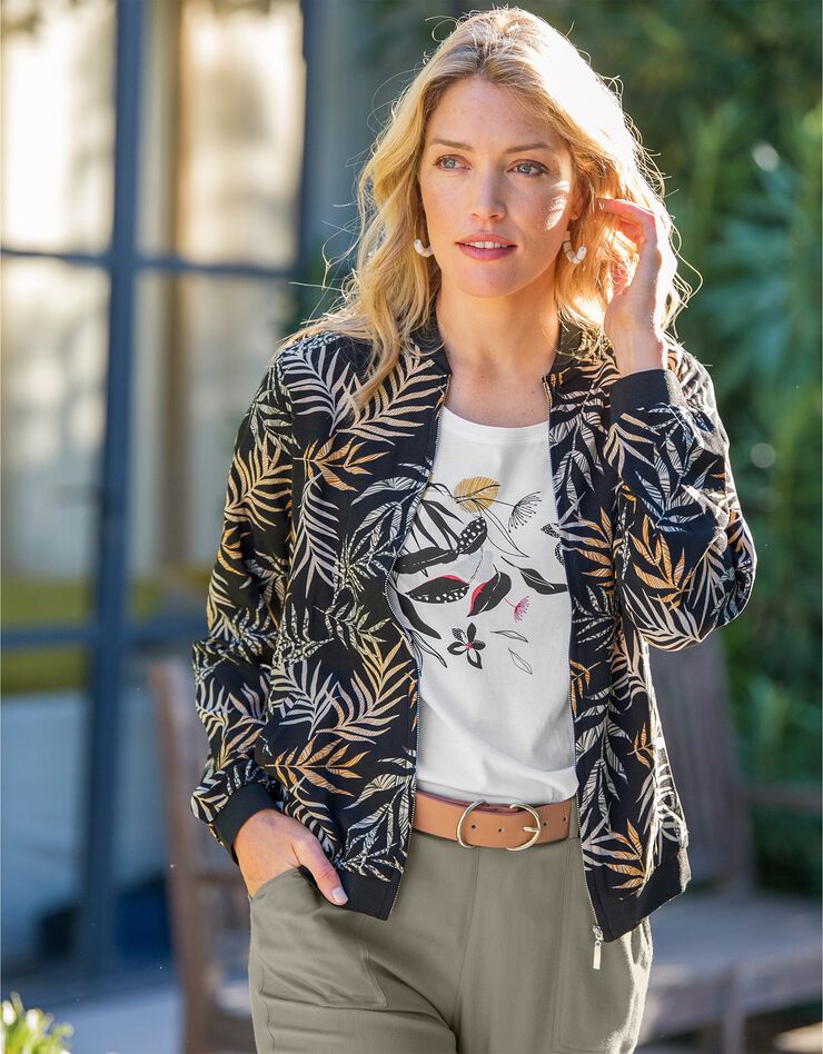 Veste bombers zippée (noir / caramel) Veste bombers zippée (noir / caramel)
