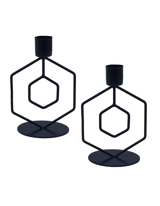 Bougeoir hexagonal métal – lot de 2 (bleu)