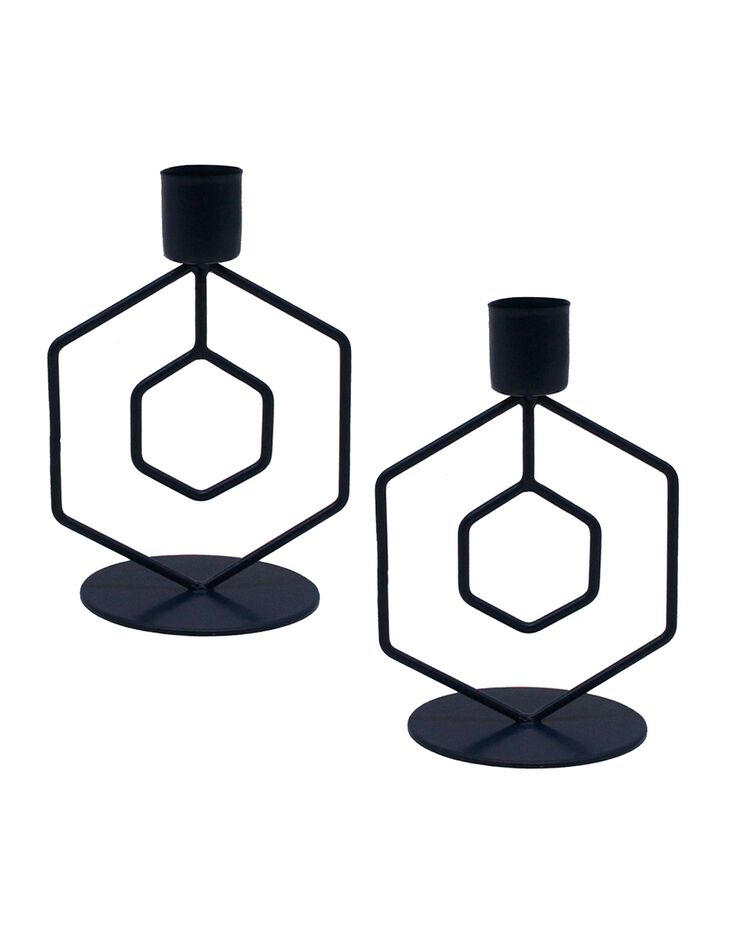Bougeoir hexagonal métal – lot de 2 (bleu)