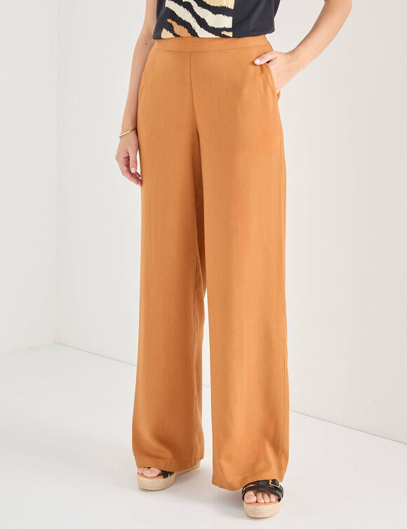 Pantalon large viscose/lin (caramel)