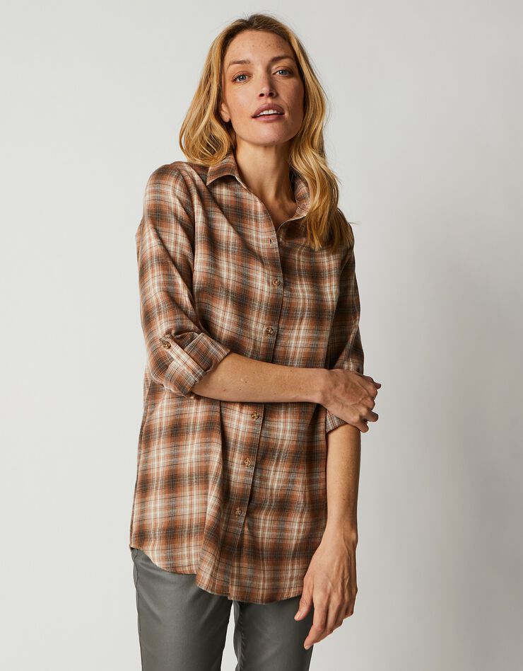 Chemise longue à carreaux flanelle (caramel) Chemise longue à carreaux flanelle (caramel)