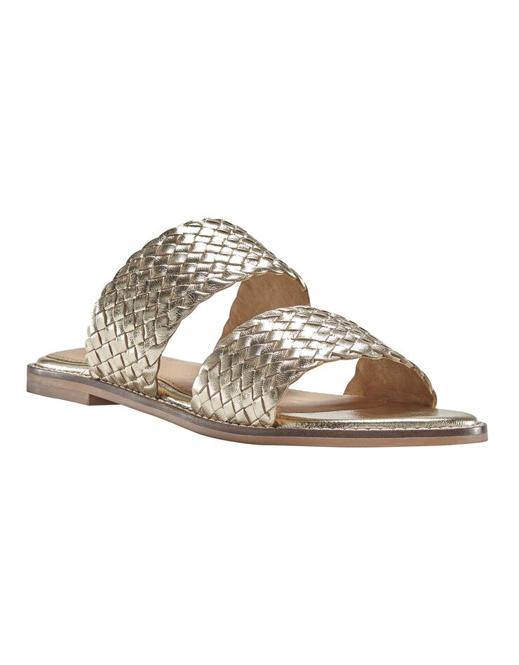 Mules plates en cuir tressé. (doré) Mules plates en cuir tressé. (doré)