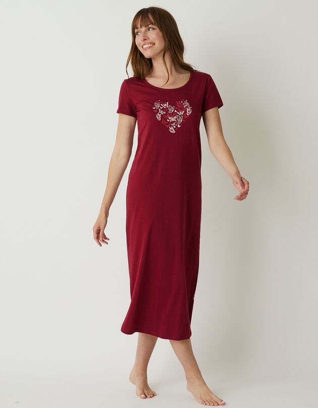 Chemise de nuit longue manches courtes motif "papillons" (cerise) Chemise de nuit longue manches courtes motif "papillons" (cerise)