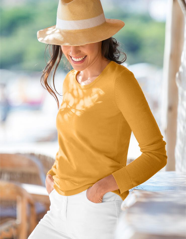 Pull col rond uni toucher cachemire (mangue) Pull col rond uni toucher cachemire (mangue)