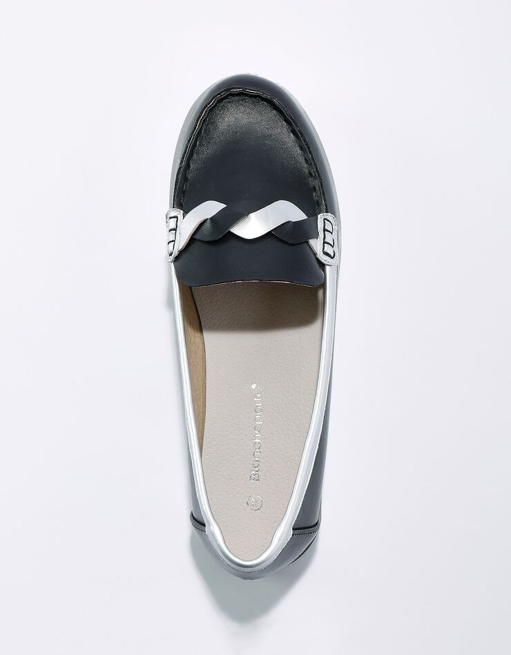 Mocassins à semelle crantée et bande tressée (noir / argent) Mocassins à semelle crantée et bande tressée (noir / argent)