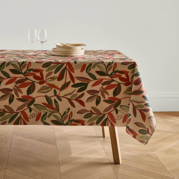 Nappe imprim&eacute; automnal enduction d&eacute;perlante (vert / terracotta)