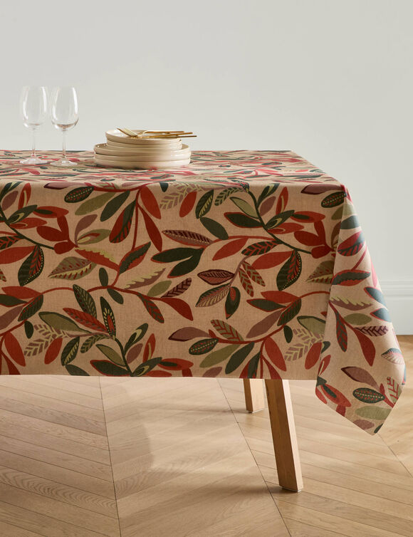 Nappe imprim&eacute; automnal enduction d&eacute;perlante (vert / terracotta)