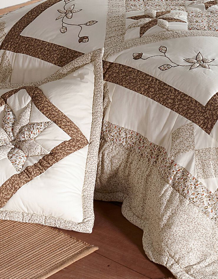 Couvre-lit patchwork imprimé fleurs (taupe) Couvre-lit patchwork imprimé fleurs (taupe)