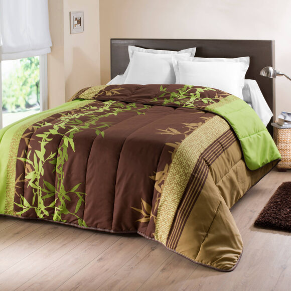 Couette microfibre imprim&eacute;e Jungle 400g/m2 (vert / chocolat)