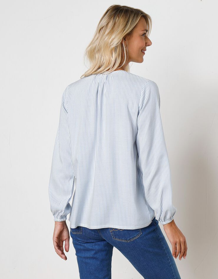 Blouse boutonnée en viscose rayée, manches longues (blanc / bleu) Blouse boutonnée en viscose rayée, manches longues (blanc / bleu)