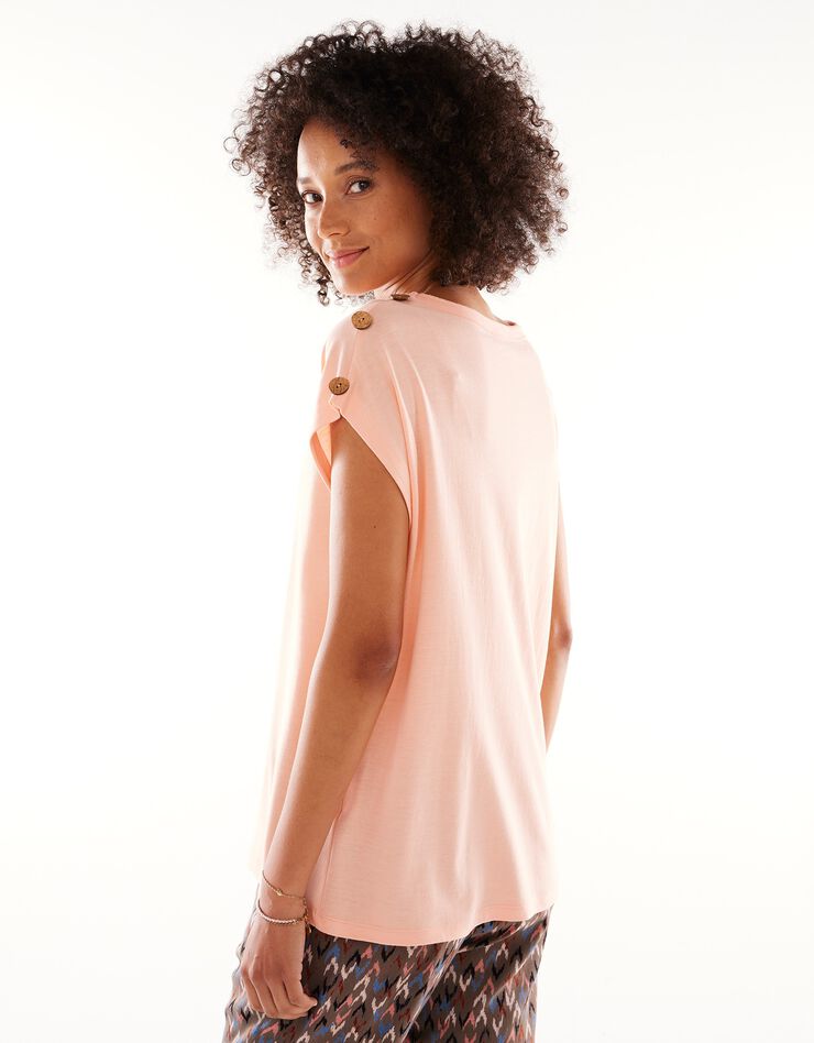Tee-shirt uni détail boutonné maille jersey (abricot) Tee-shirt uni détail boutonné maille jersey (abricot)